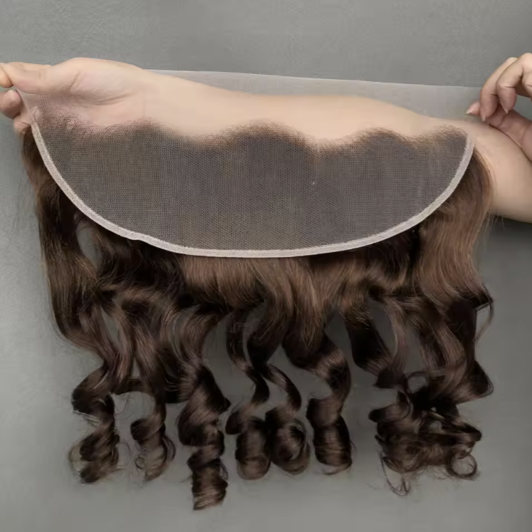 High Quality Remy Hair 13x4 Lace Frontal Bouncy Curl Brown Color Ear to Ear Frontal for Black Women