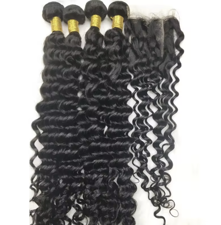 High Quality Virgin Cuticle Aligned Brazilian Deep Wave 4x4 Swiss Lace Closure With Baby Hair for Deep Wave Deep Curl Style