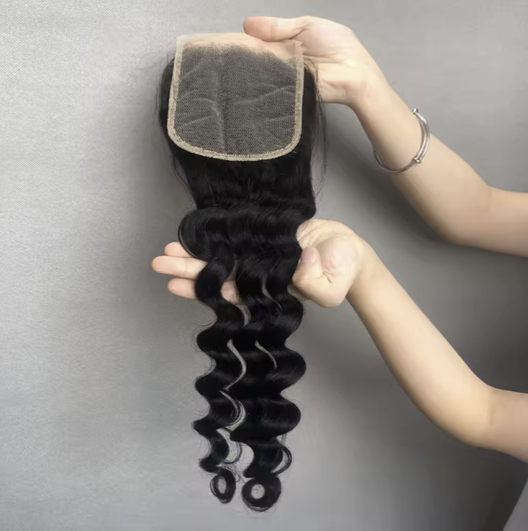 Top Quality Wholesale Fast Shipping Natural Color Deep Wace 4X4 Lace Closure Indian Raw Virgin Human Hair