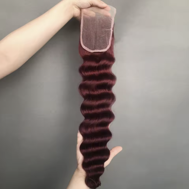 Hot Selling 100% Human Hair 99J Loose Wave 4*4 Lace Closure Indian Human Hair Extension Unprocessed
